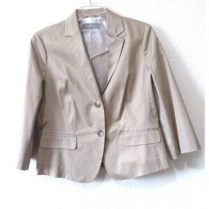 Liz Claiborne Tan Cotton Ramie Blend Two Button Blazer Jacket Size M
